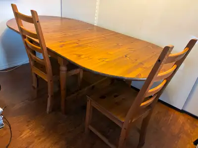 Ikea Dining Table/Four Chairs set - Solid Pine Expandable, View more