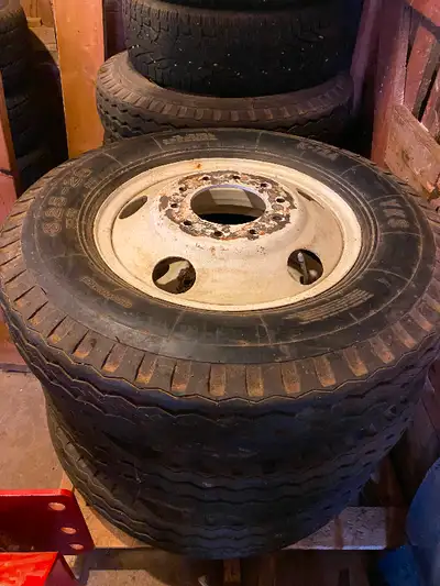 4 HD Trailer Tires & Rims, size 8.25-20” , $95ea obo.