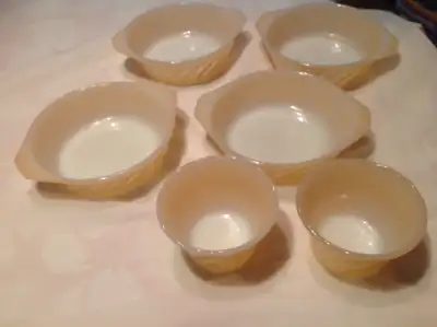 FireKing vintage peach lustre casserole bowls and ramekins , View more