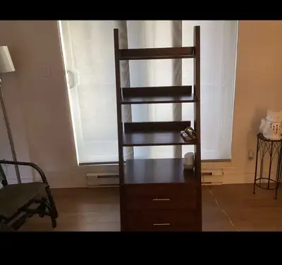 Solid Cherry Wood Shelving unit with two drawers, View more