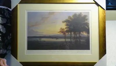 Lithographie Château Ramezay -Montréal, vue de l'Île Ste-Hélène, View more