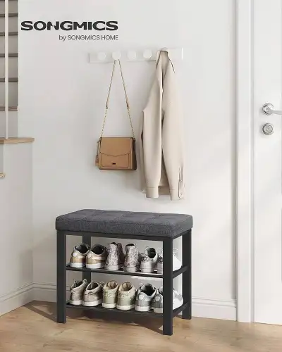 Shoe Storage Bench, Entryway Bench with Cushion, 31 x 60 x 49 cm, Shoe Rack with Seat, Space-Saving,...