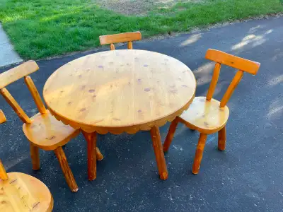 Pine Dining table and chairs, View more