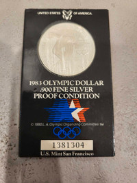 1983 US Olympic silver proof coin - Original package