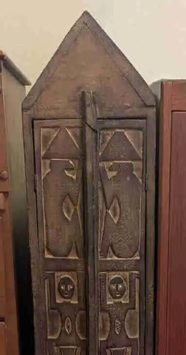 Tall Steepled Carved Indonesian Wooden Cabinet, View more