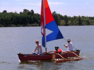 Coleman Canoe with Sailing Option, very stable Amas. Epoxy coated plywood amas with Sitka Spruce arm...