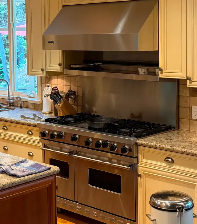 48” Ultraline Professional Gas Range + Hood, Backsplash & Shelf
