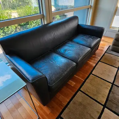 ⭐ Black Genuine Leather Sofa - READ AD, View more