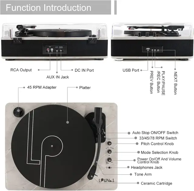 Wireless LP Turntable with Built-in Speakers & USB Play, 3-Speed in Stereo Systems & Home Theatre in Mississauga / Peel Region - Image 4