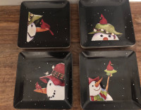New 10 Snowman Black Appetizer Type Plastic Christmas Plates