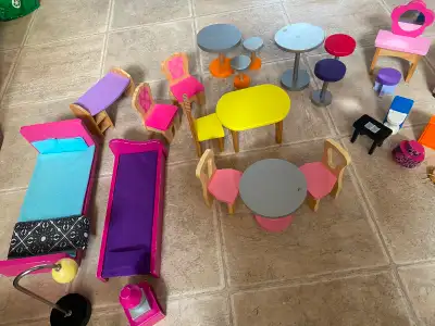 $3 each piece -- IKEA plastic doll house furniture -- KidKraft dollhouse furniture, wooden sofa, din...