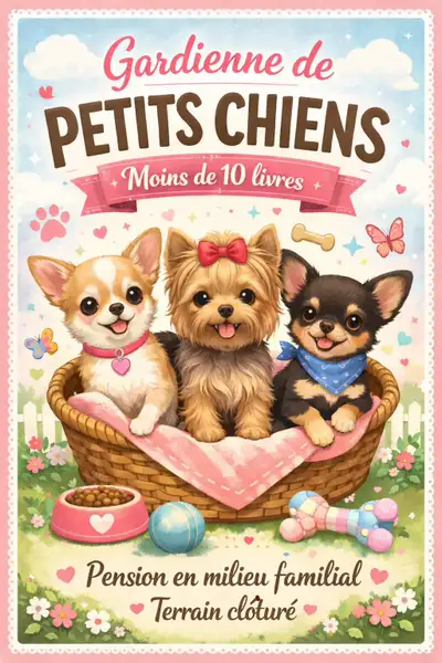Service de gardiennage de petits chiens (Moins de 10 livres). -Par une Technicienne en Santé Animale...