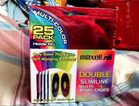 MAXELL MULTI-COLOR CD/DVD CASES 25 PACK HOLD 50 NEW