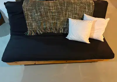 Solid Wood Futon with Custom Mattress – Excellent Condition, View more