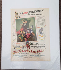 VINTAGE 1945 "THE THREE CABALLEROS" COLOR  MAGAZINE AD –