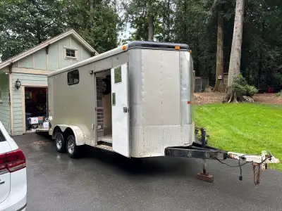 Interstate V Nose Cargo Trailer 16', 7' wide, 7' high, ramp, side windows with screens and ceiling v...