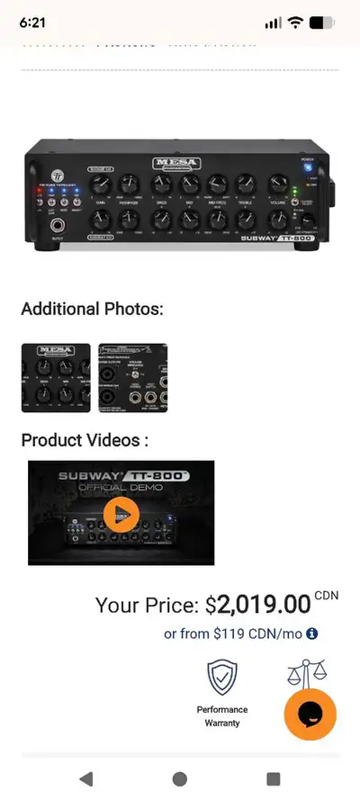 Mesa Subway TT800 bass head, View more