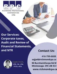 CPA Firm for AUDIT, REVIEW and NTR, CORPORATE TAX PERSONAL TAX.