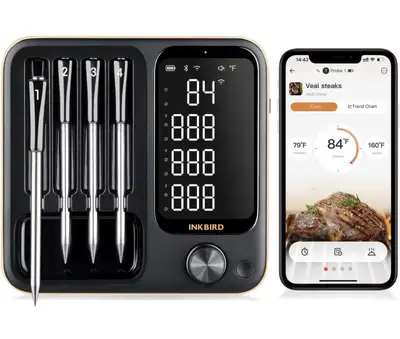 New Wireless Meat Thermometer with 4 Probes/Black, View more