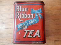 Vintage Blue Ribbon Tea can