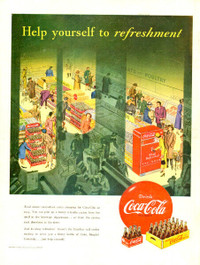 Large (10 ½  by 14) 1950 full-page color ad for Coca-Cola