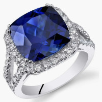 7.75 carats cushion cut blue sapphire sterling silver women ring