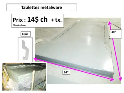 tablettes métalware 24''x48'' avec clips, View more
