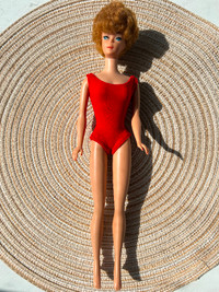Vintage 1960s White Ginger Bubble Cut Barbie Doll Red Swimsuit