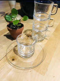 Retro Duralex espresso mugs and saucers 10 piece set