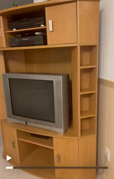 Corner Cabinet 67”tall, 56” wide, four storage cupboards * electronics not included