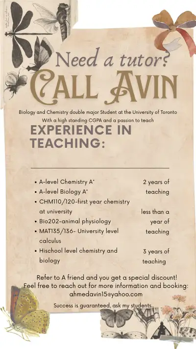Chemistry and Biology major undergraduate at the University of Toronto with 4 years experience of te...