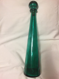 Vintage Retro Green Glass Bottle with Stopper Made in Spain