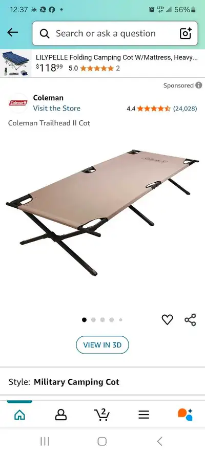 Get ready for your next outdoor adventure with this used Coleman Trailhead II Cot! This cot features...