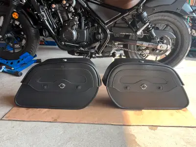 Like new Leather Viking saddle bags. Made for Honda Rebel but will fit other motorcycle. Just straig...