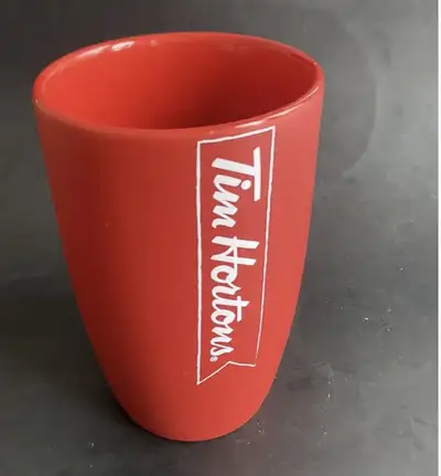 Tim Hortons 2016 Coffee Mug Tall Red Ceramic Collectible 16 oz (5"" Tall x 3.5" wide (at top) NEW! P...
