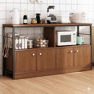 Industrial Wood and Metal Kitchen Sideboard Baker's Rack, View more
