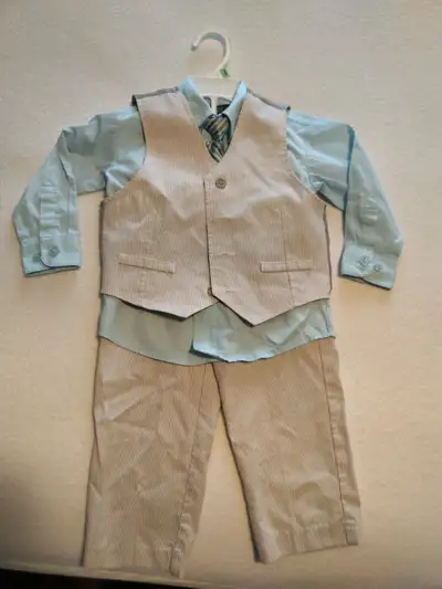 Boys dress pant, shirt, vest + tie. , View more