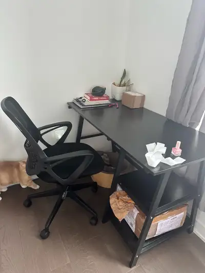 black desk with comfortable chair, View more