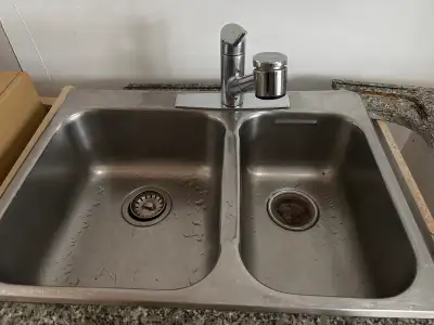 stainless steel double kitchen sink with pull-out faucet, View more