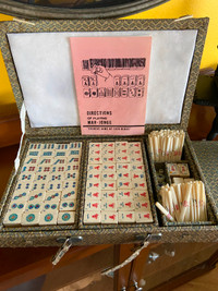 Vintage Classic Mahjong Set with Bone and Bamboo Tiles