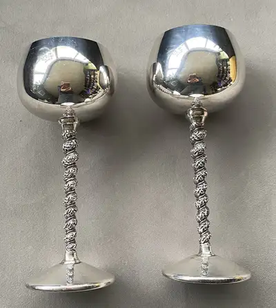 2 Vintage 1960s British Primrose Silver Wine Goblets E.P Brass, View more
