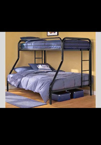 Black metal single over double  bunk bed for sale