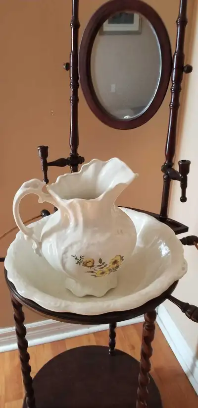 It would make a beautiful addition to your home. Perfect for the antique love. Basin, pitcher, mirro...