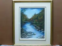 Chevrier artiste peinture huile paysage eau ruisseau toile table