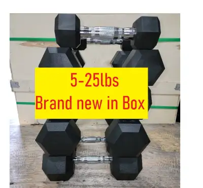 $175 BRAND NEW 5-25LB Rubber Hex Dumbbells Weight set No Odor, View more