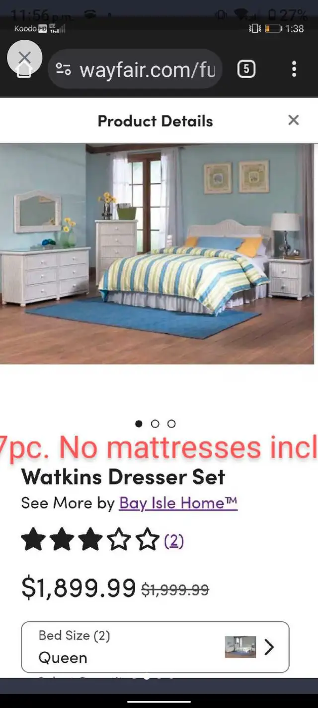 7 pc Bed frame, queen, Headboard,  shelf, Dresser, mirror in Multi-item in Parksville / Qualicum Beach - Image 9