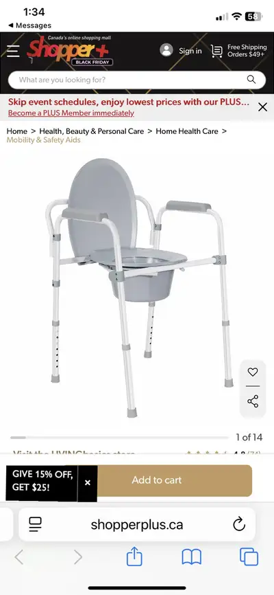 Living basics commode chair Free standing wirh bucket or use over toilet Never used or put together,...