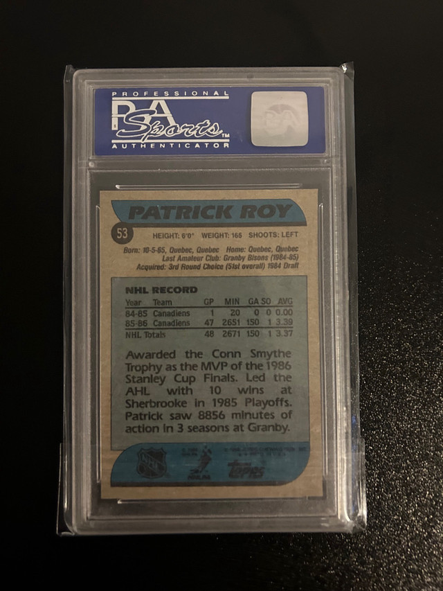 Patrick Roy Topps Rookie PSA 8 NM NM in Arts & Collectibles in Hamilton - Image 4