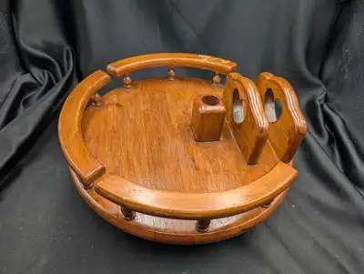 Vintage Solid Oak Lazy Susan Turntable with Napkin Holder, View more