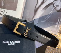 New YSL Cassandre Belt with Square Buckle in Grain Leather